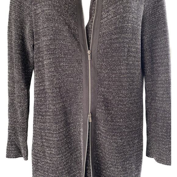 Talbots M Petite Black Gray marled Long zip Cardigan Sweater - Picture 2 of 9